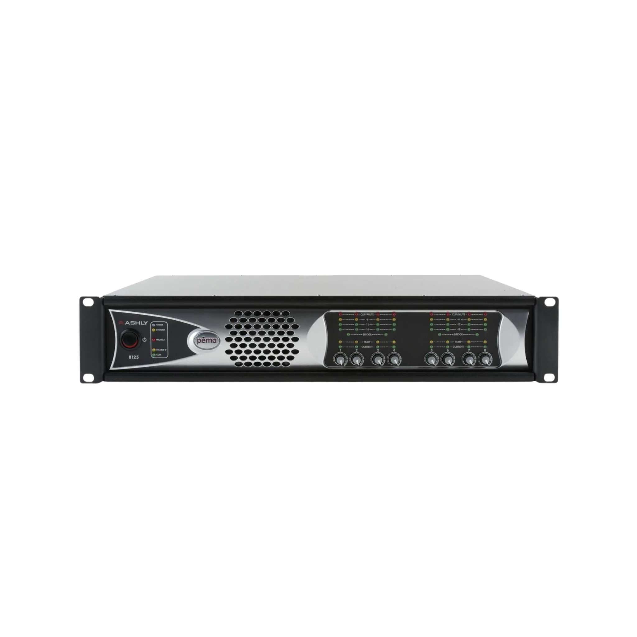 Ashly 8-channel amplifier, 125W/100V, with 8x8 DSP matrix (Protea Equipped Media Amplifier), 2RU