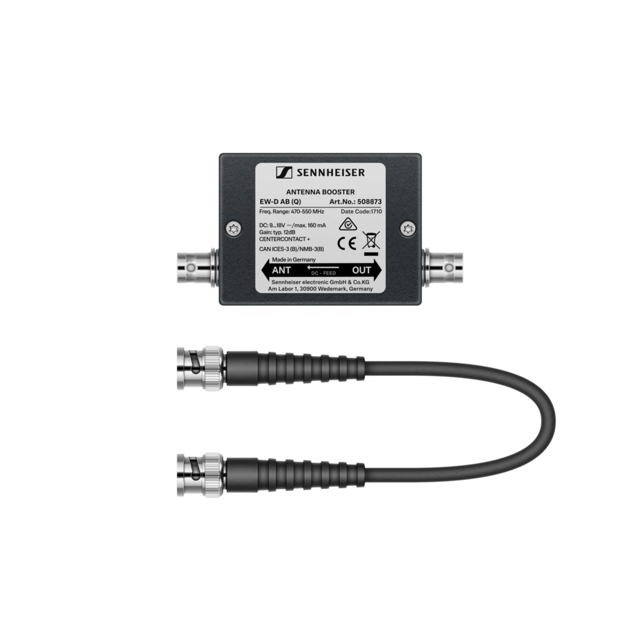 Sennheiser EW-D AB (S) Inline antenna booster, +10 dB gain, BNC connectors, frequency range (606-706