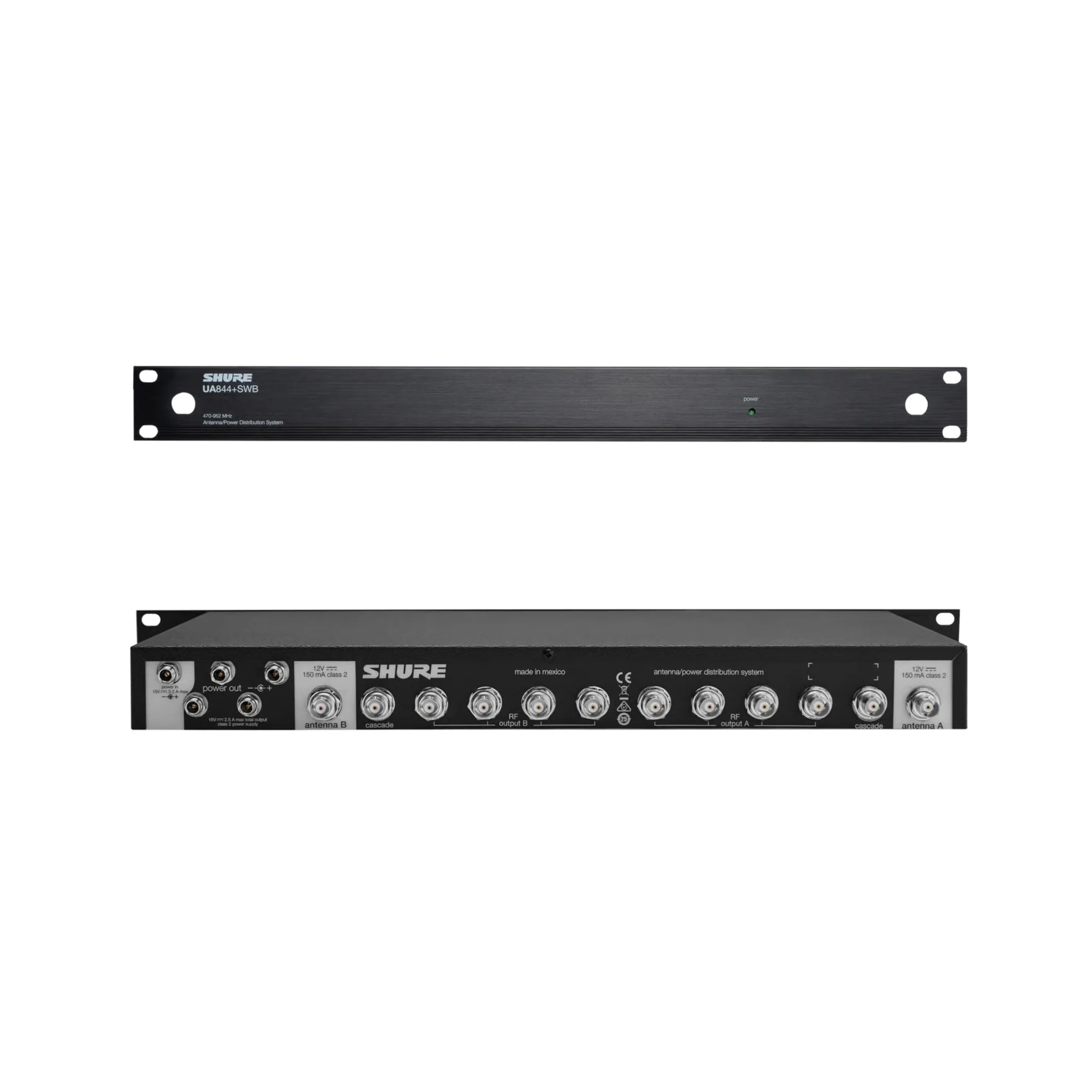 Shure UA844+SWB-UK wide band antenna splitter; 4-way with external power supply (1RU)