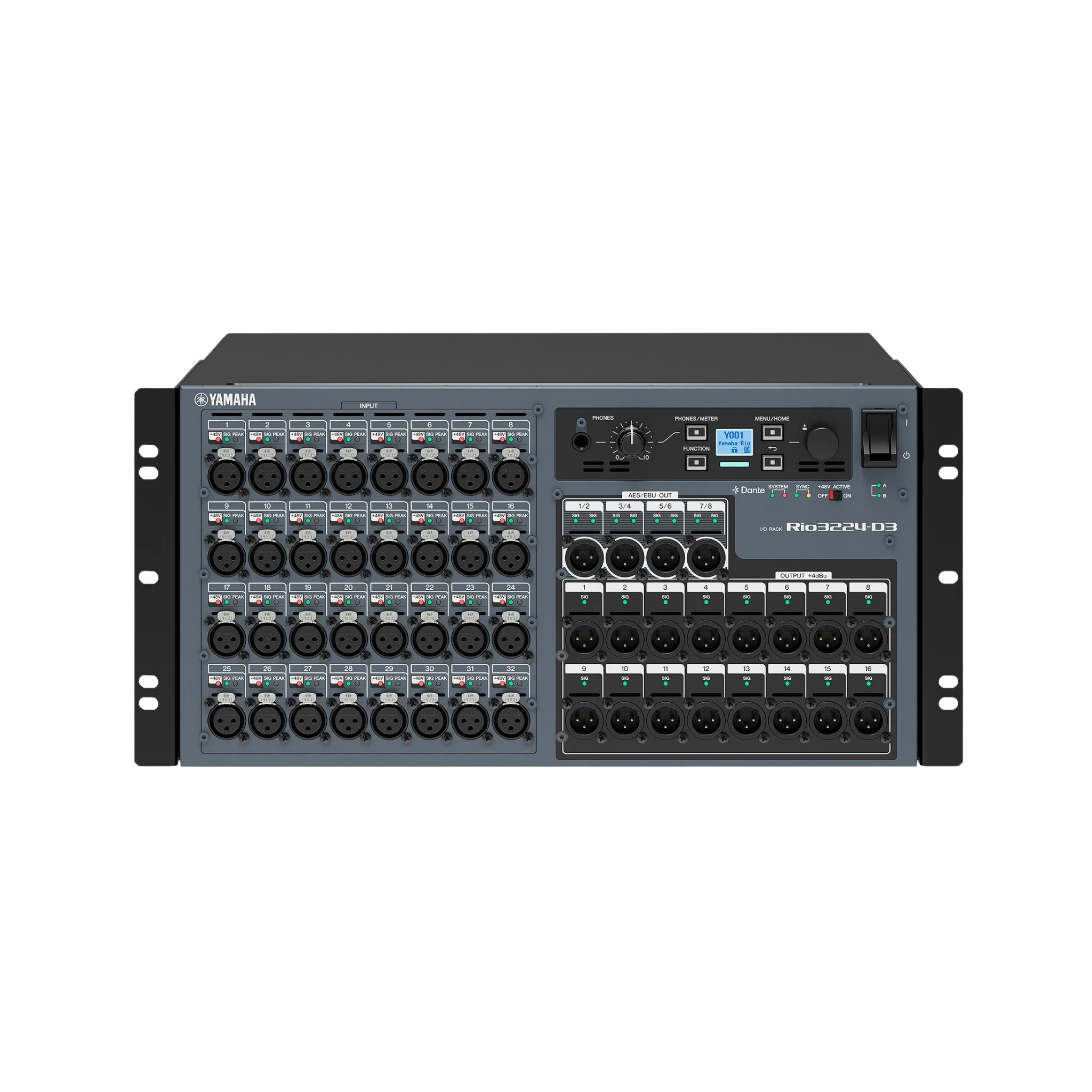 Yamaha RIO3224-D3 DANTE rack-mountable I/O, 32 mic/line inputs - remote head amps, 16 line outputs
